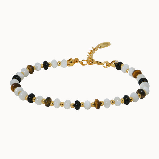 Brown Maple Beaded Bracelet with Sterling Silver/Tiger's Eye/Onyx/Natural Shell