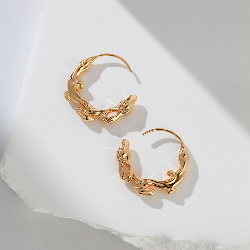 Crescent in Water Golden Sterling Silver Earrings Plated with 18k Gold