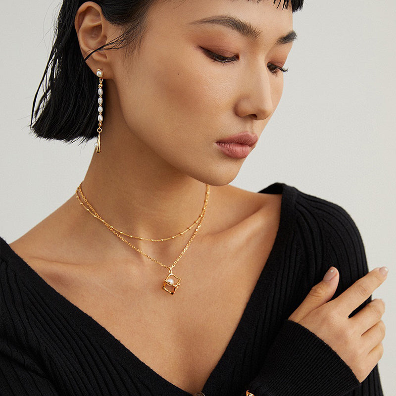 Flowing Cube Necklace Stacked Look