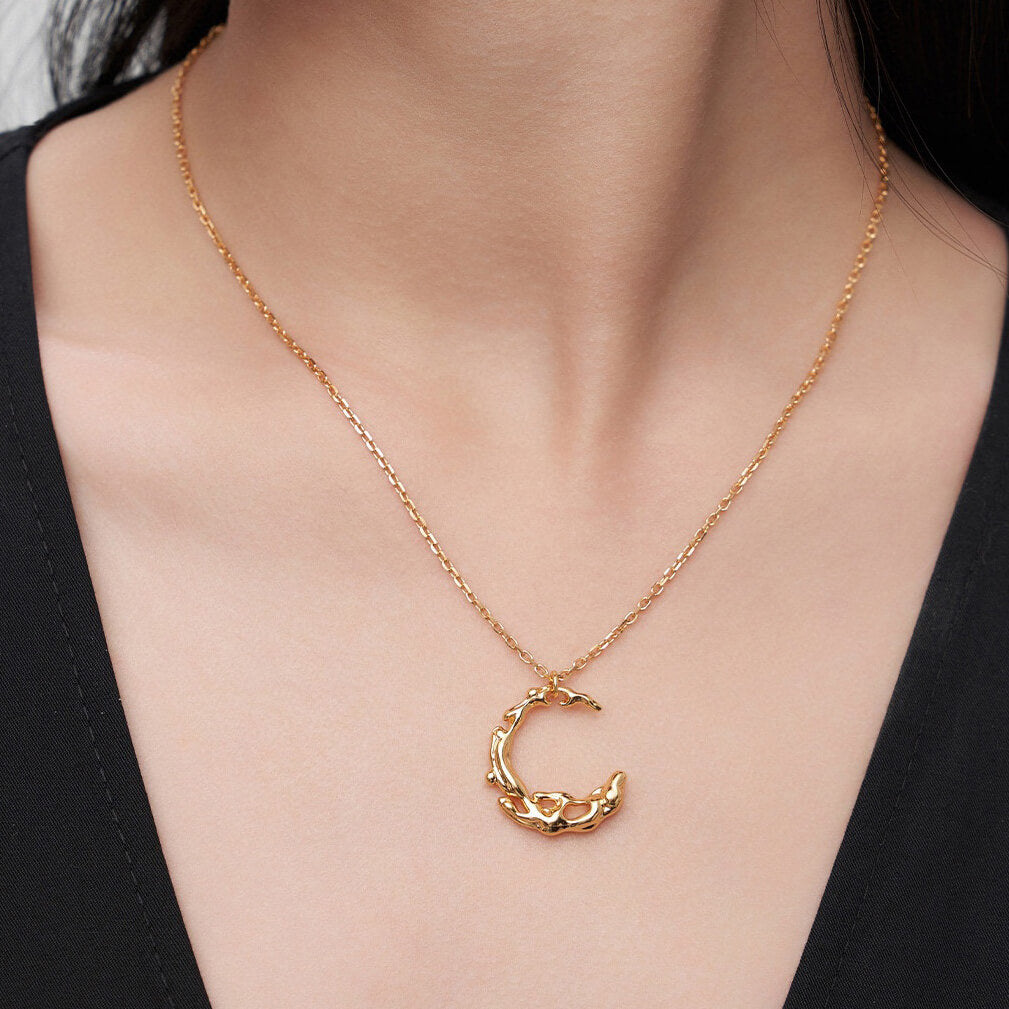 Crescent in Water Necklace Golden Moon Necklace