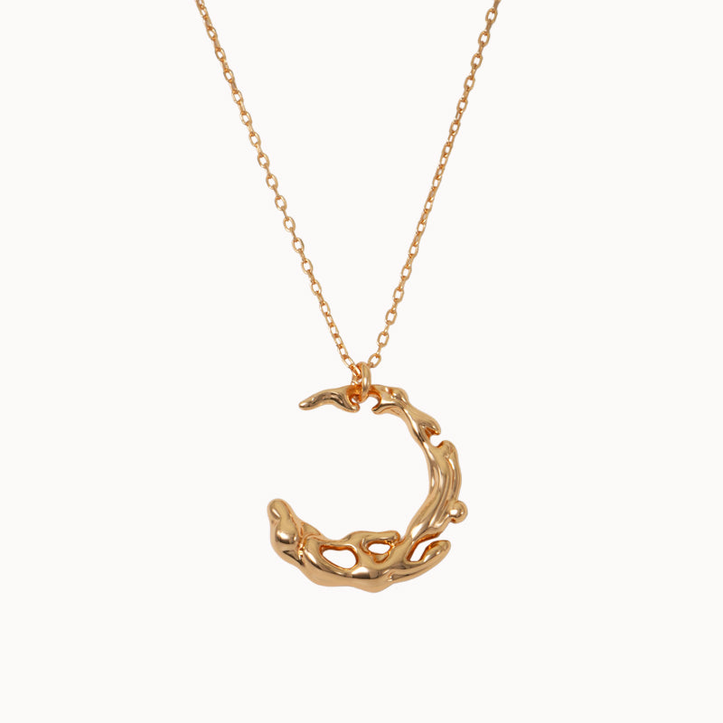 Crescent in Water Golden Sterling Silver Necklace