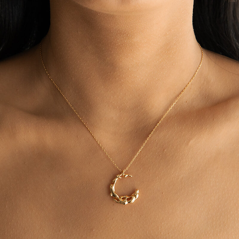 Crescent in Water Golden Sterling Silver Necklace Plated with 18k Gold