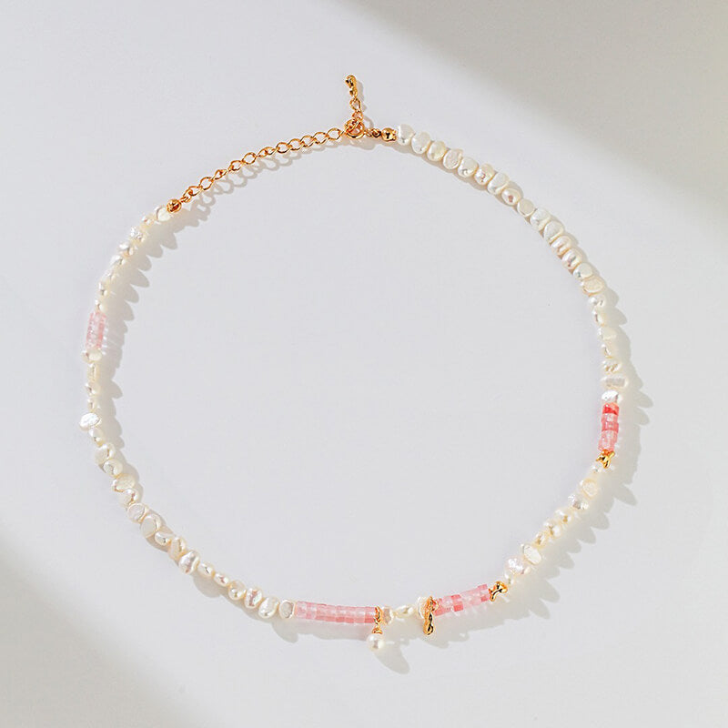 Pink Peach Beaded Choker plated with 18k Gold