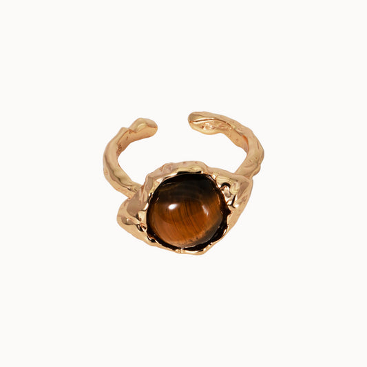 Out of the Mire Golden Sterling Silver Meaningful Ring Inlaid Tiger's Eye